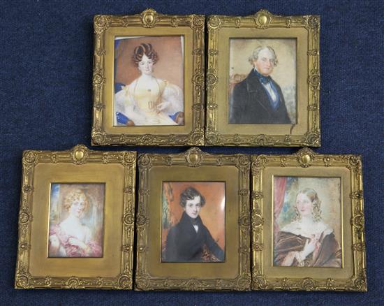 Victorian School Miniatures of the Kerr family, largest 5 x 3.75in.